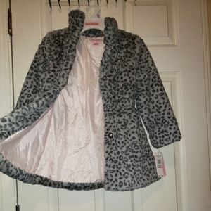 Juicy Couture Girls Faux Fur Jacket Sz-6 Gray Animal Print